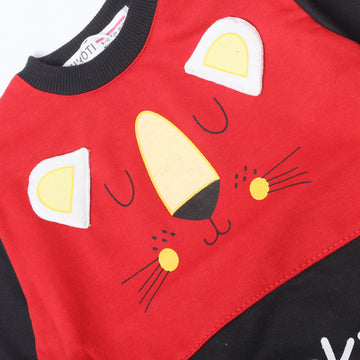 RED & BLACK "LUCKY LION" PRINTED TERRY FABRIC SWEATSHIRT